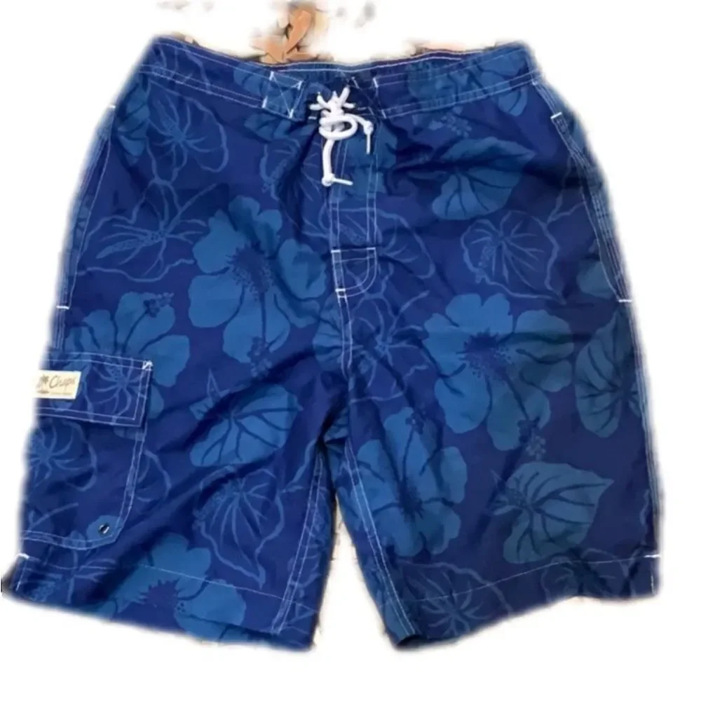 Chaps blue Floral print swim trunks S